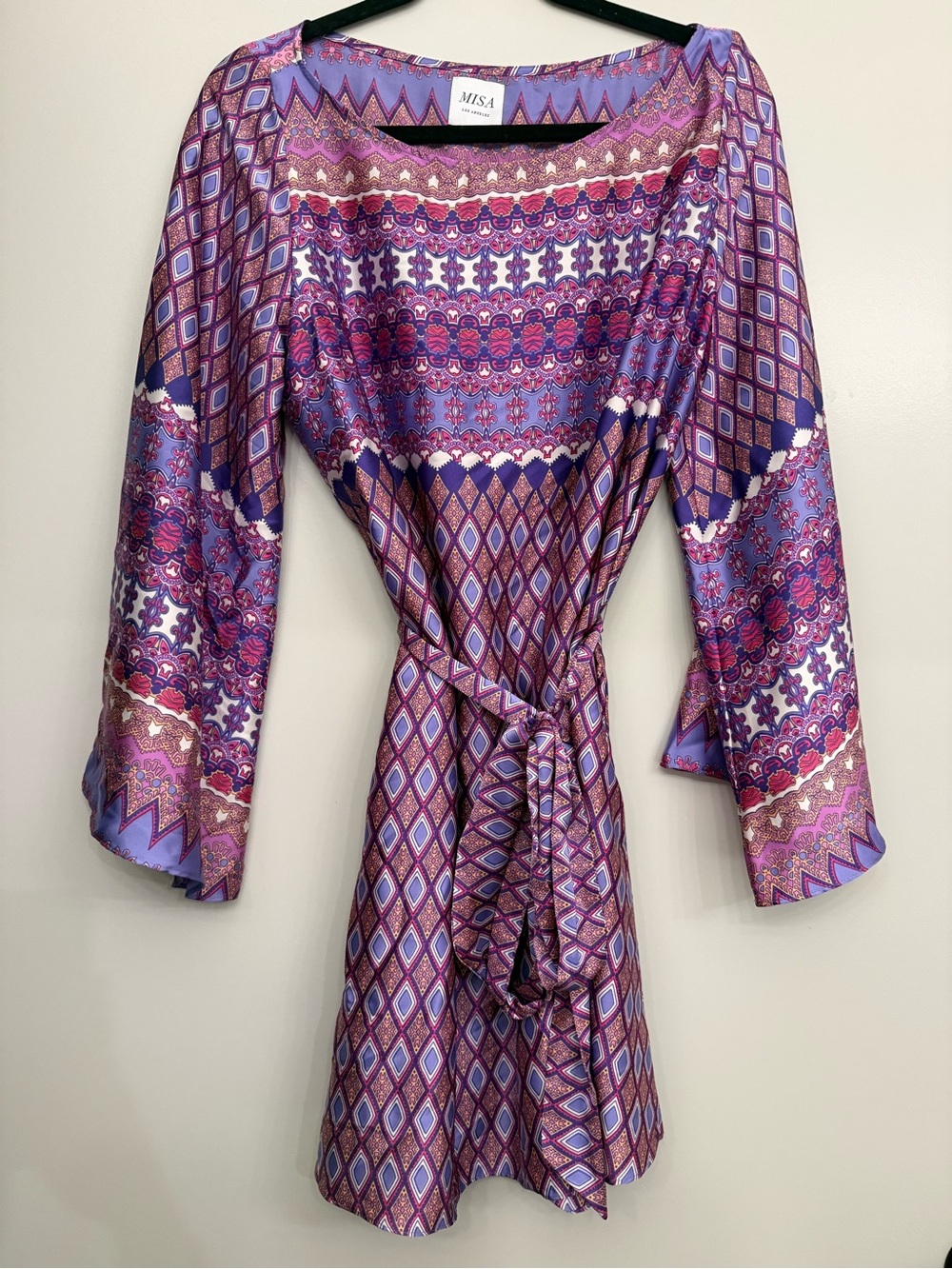 Misa Los Angeles Purple & Pink Geometric Printed Wrap Dress